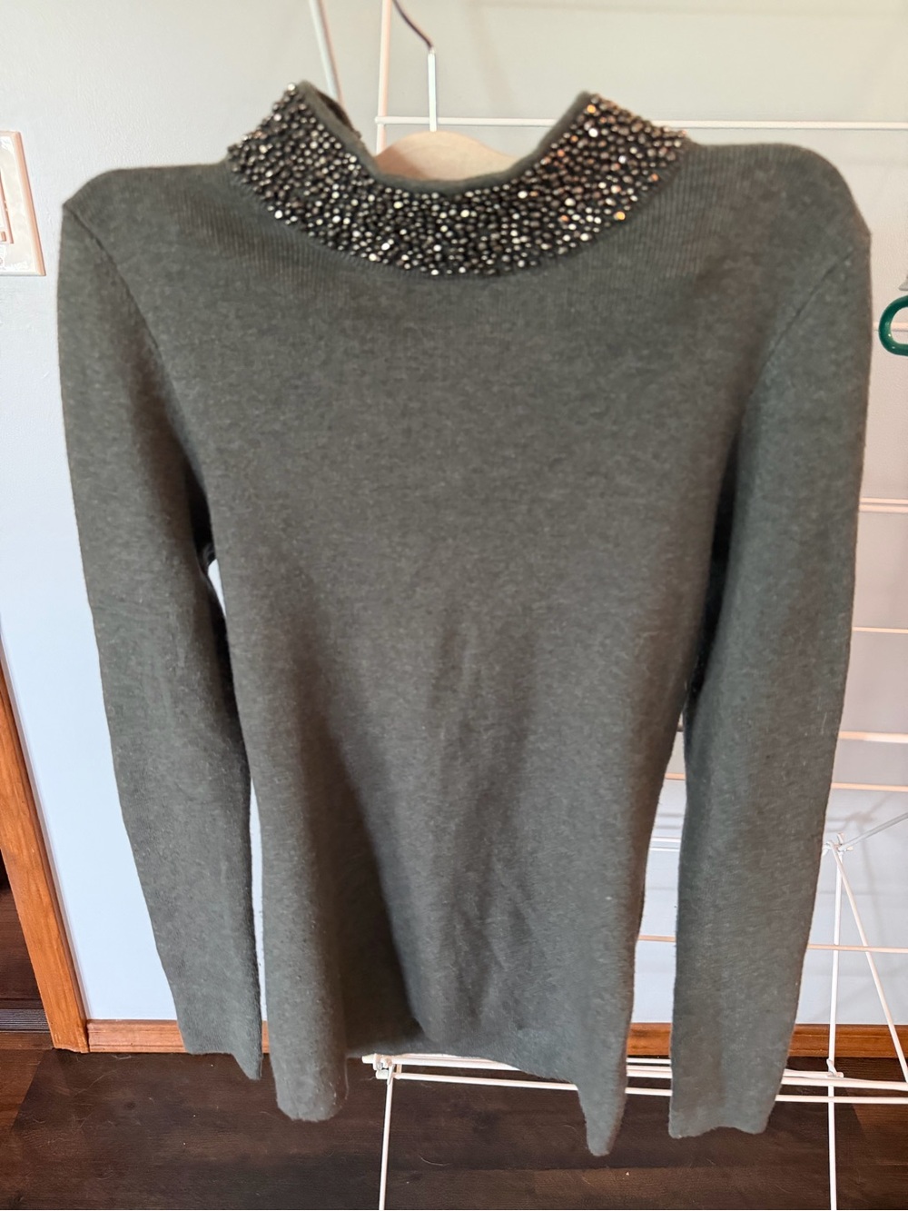White House Black Market grey Beaded Turtleneck Sweater